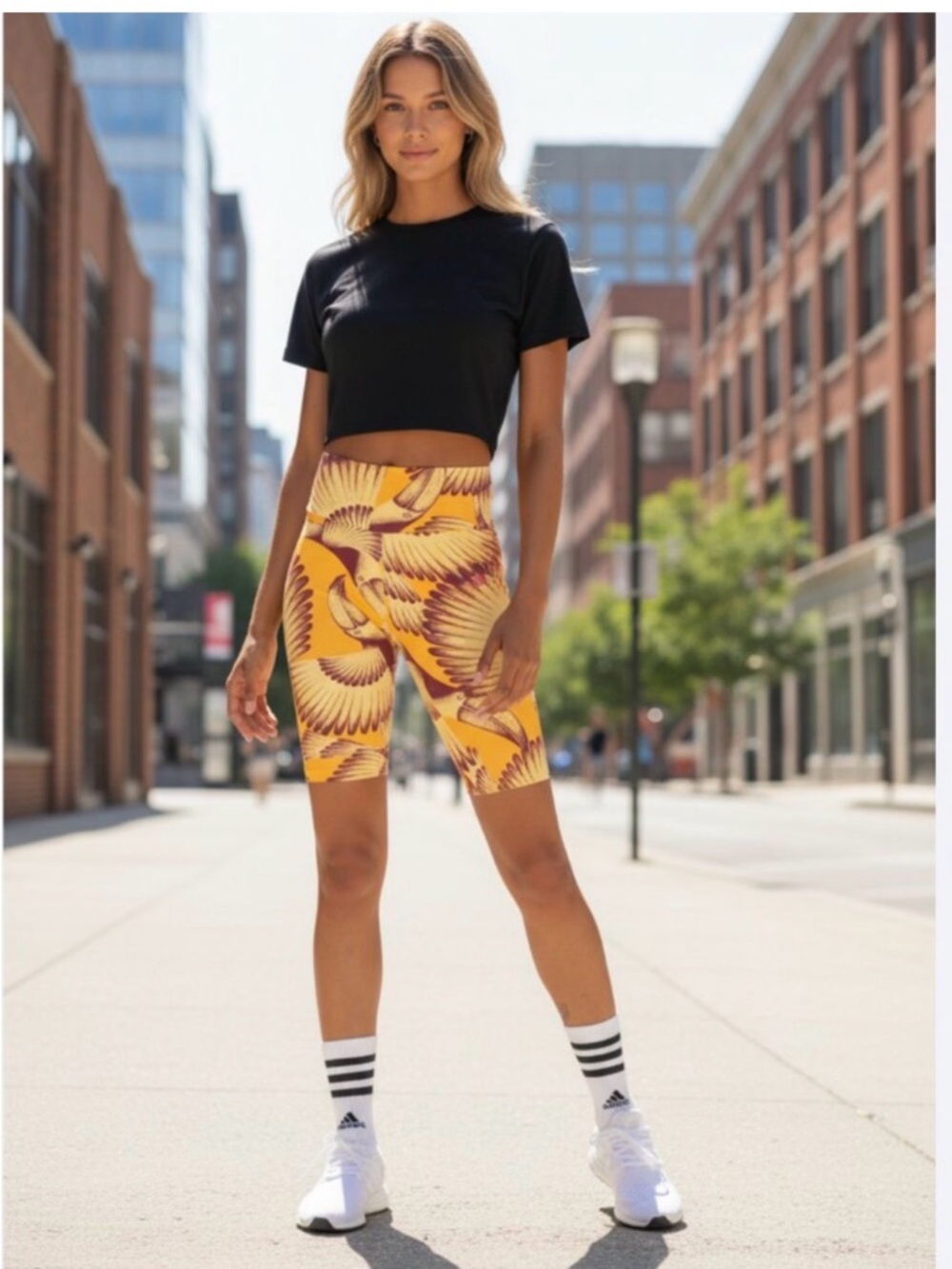 FARM RIO X ADIDAS BIRD PRINT biker shorts size large US
